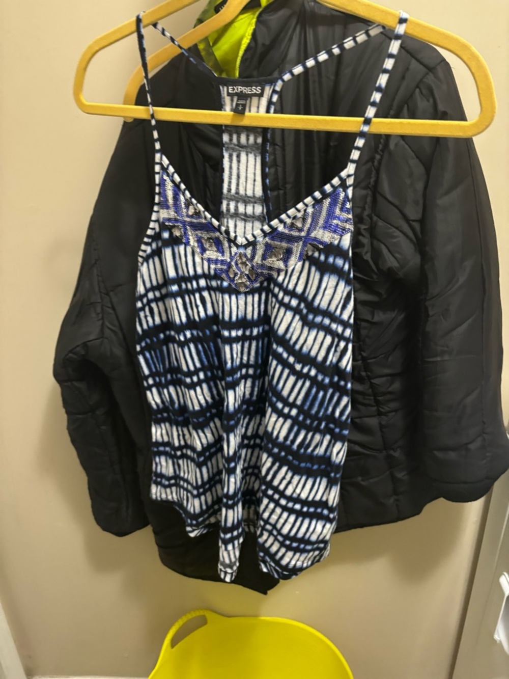 Express Blue and White Tie-Dye Beaded V-Neck Cami